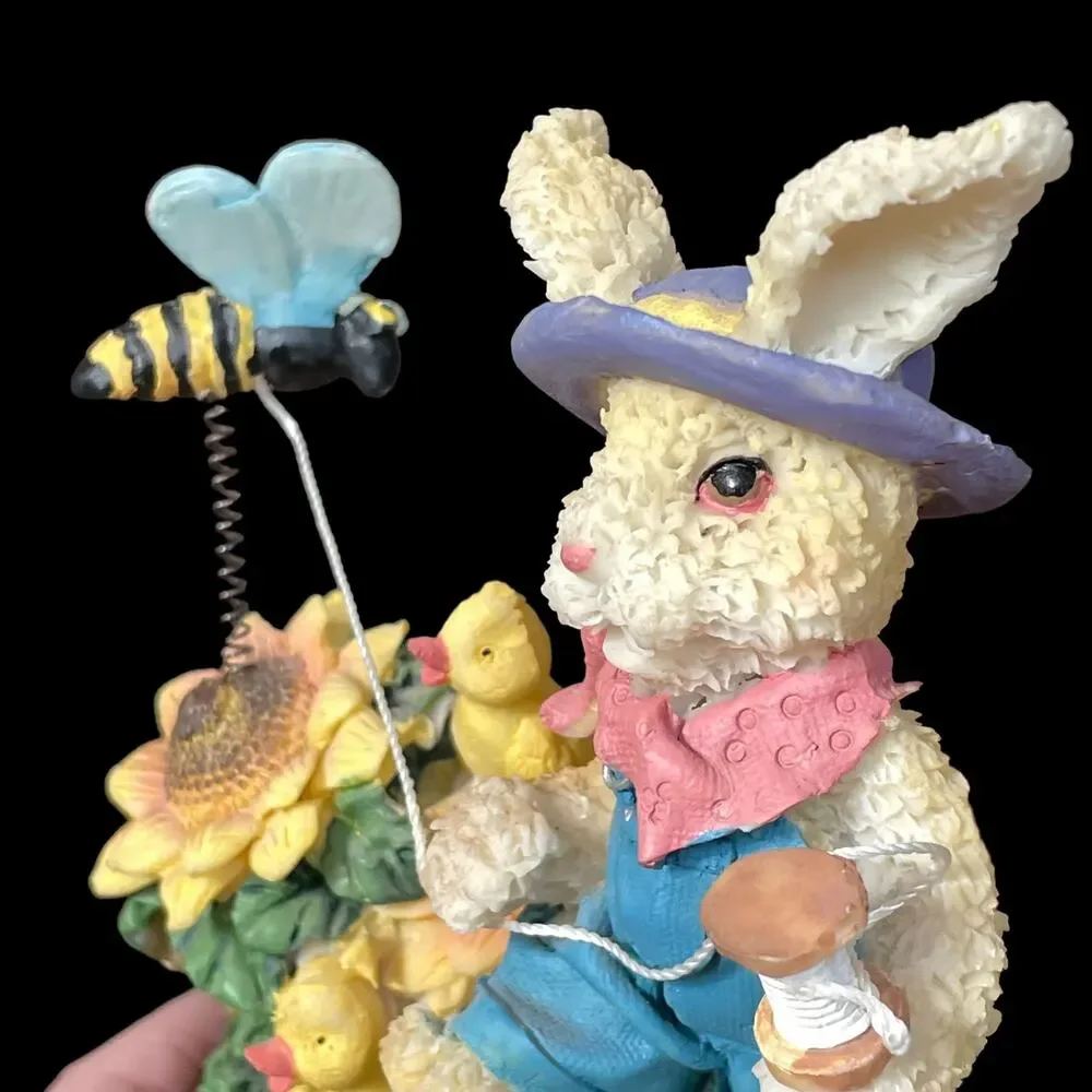 Resin Bunny Rabbit Pair with Bumblebee & Butterfly on Spring Vintage Decor
